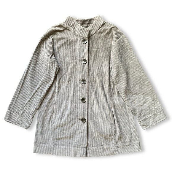 J Jill Corduroy Cardigan Jacket Womens Size M Gray Peplum Collared Button Front - Picture 1 of 11